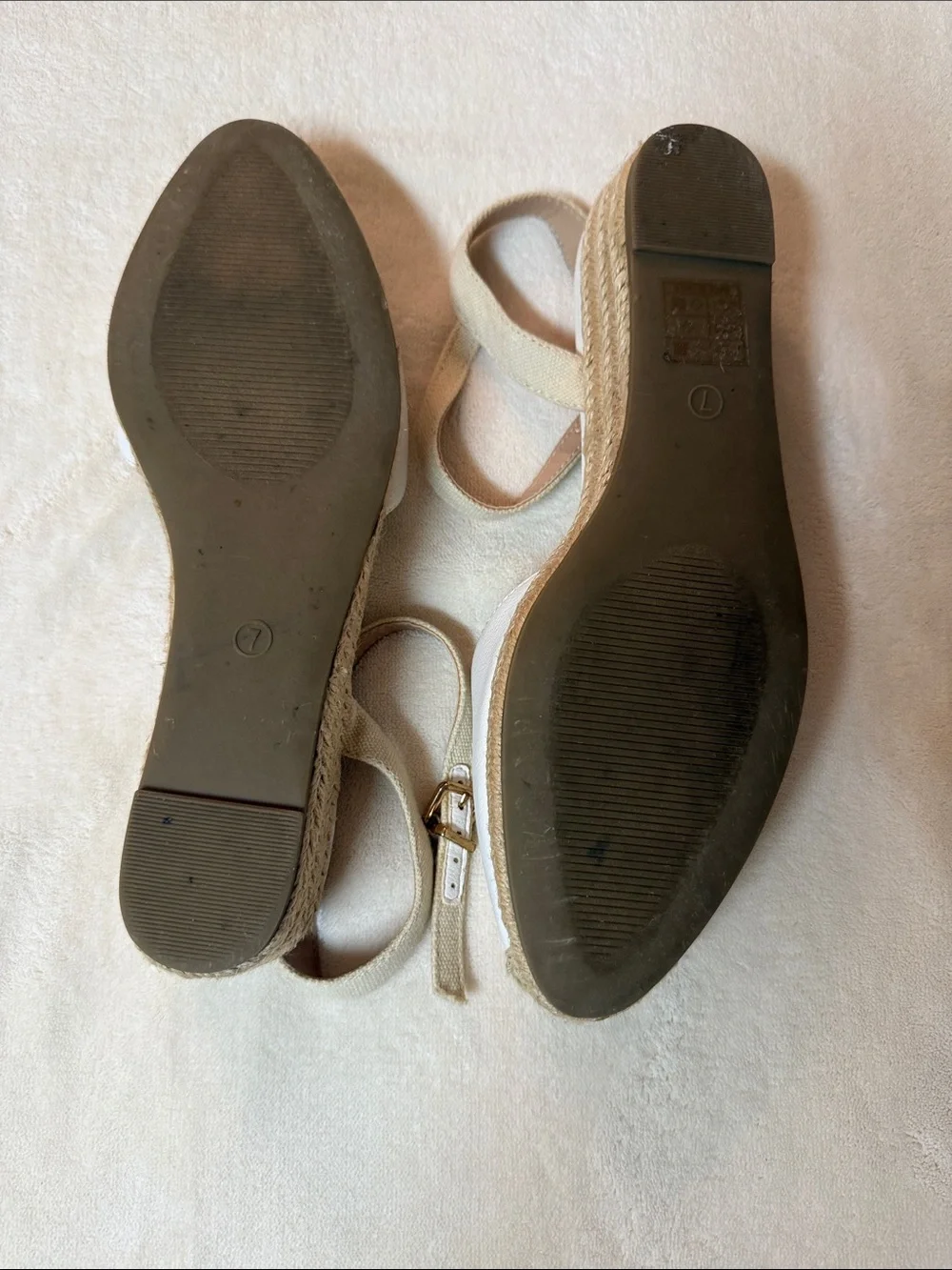 White Leather Espadrille Slingback Sandals with Beige Strap